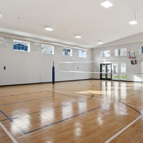 a basketball court in a gym